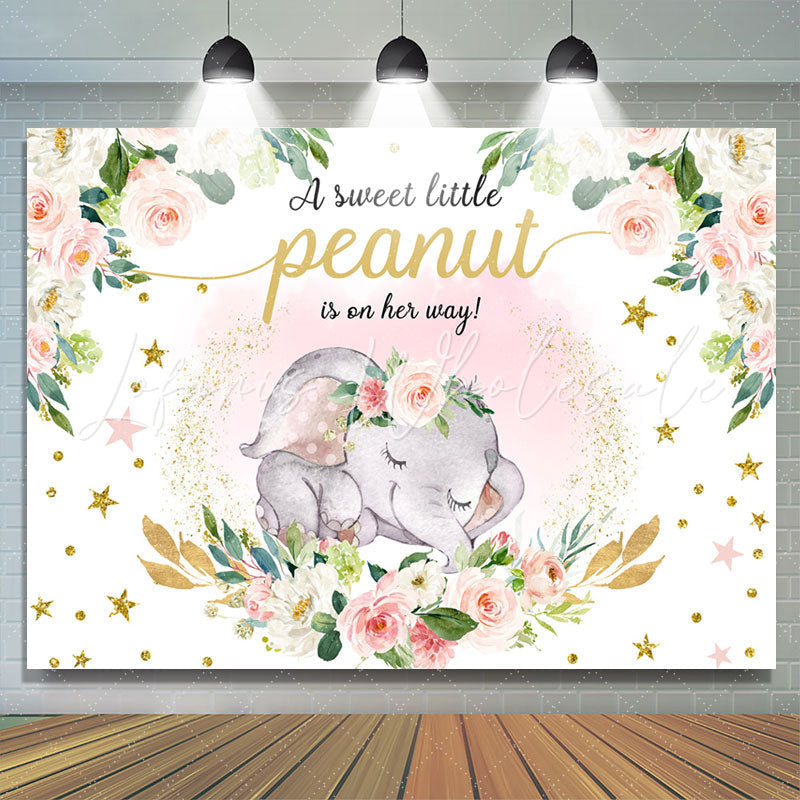 Lofaris Pink Floral Elephant On Her Way Baby Shower Backdrop