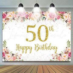 Lofaris Pink Floral Glitter 50th Birthday Backdrop For Women