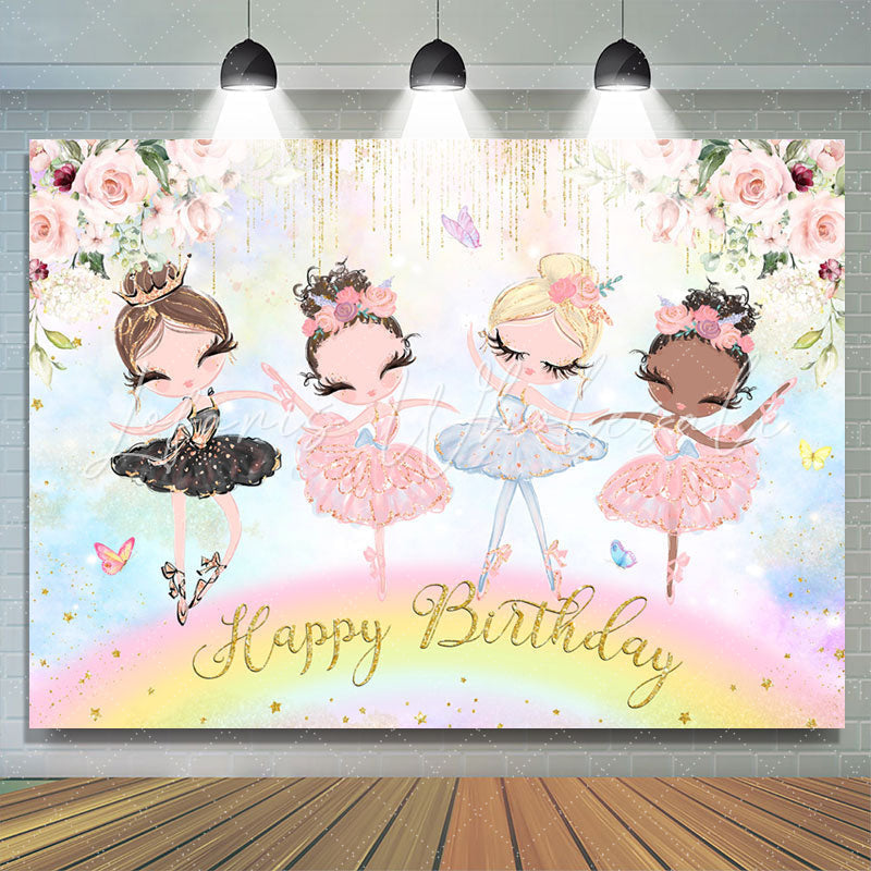 Lofaris Pink Floral Glitter Dance Girl Happy Birthday Backdrop