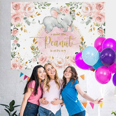 Lofaris Pink Floral Glitter Elephant Theme Baby Shower Backdrop