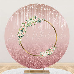 Lofaris Pink Floral Glitter Round Girls Birthday Party Backdrop