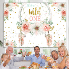 Lofaris Pink Floral Glitter Shes A Wild One Birthday Backdrop