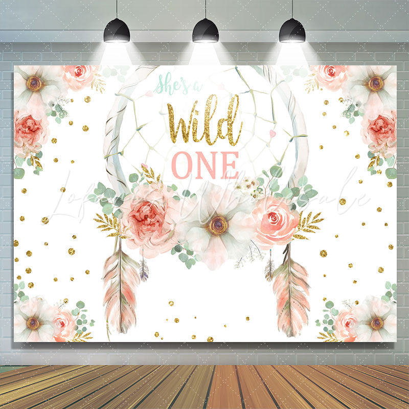 Lofaris Pink Floral Glitter Shes A Wild One Birthday Backdrop