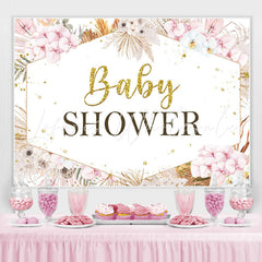 Lofaris Pink Floral Gold Glitter Baby Shower Backdrop for Girl