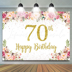 Lofaris Pink Floral Golden Glitter 70th Birthday Backdrop