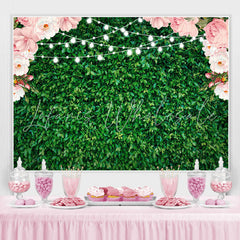 Lofaris Pink Floral Green Leaves Glitter Party Backdrop for Photo