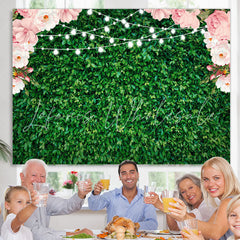 Lofaris Pink Floral Green Leaves Glitter Party Backdrop for Photo