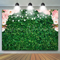 Lofaris Pink Floral Green Leaves Glitter Party Backdrop for Photo