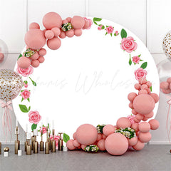 Lofaris Pink Floral Green Leaves Round White Wedding Backdrop