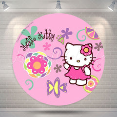 Lofaris Pink Floral Hello Kitty Circle Birthday Backdrop