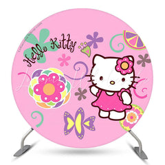 Lofaris Pink Floral Hello Kitty Circle Birthday Backdrop