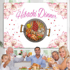 Lofaris Pink Floral Hibachi Dinner Themed Birthday Backdrop