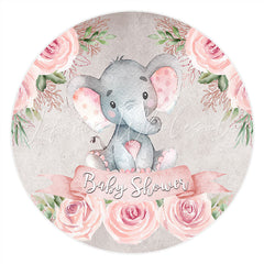 Lofaris Pink Floral Little Elephant Round Baby Shower Backdrop