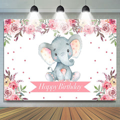 Lofaris Pink Floral Lovely Elephant Happy Birthday Backdrop