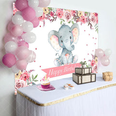 Lofaris Pink Floral Lovely Elephant Happy Birthday Backdrop