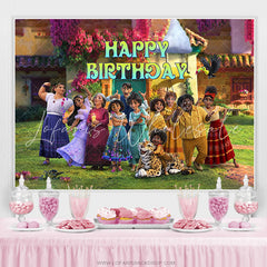 Lofaris Pink Floral Magic Movie House Happy Birthday Backdrop