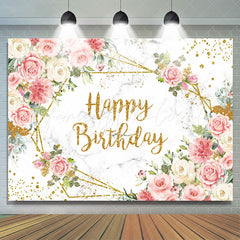 Lofaris Pink Floral Marble Texture Glitter Birthday Backdrop