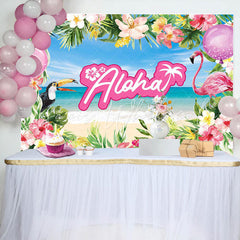 Lofaris Pink Floral Monstera Sand Beach Baby Shower Backdrop