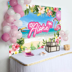 Lofaris Pink Floral Monstera Sand Beach Baby Shower Backdrop