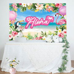 Lofaris Pink Floral Monstera Sand Beach Baby Shower Backdrop