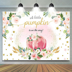 Lofaris Pink Floral Pumpkin Boho Theme Baby Shower Backdrop