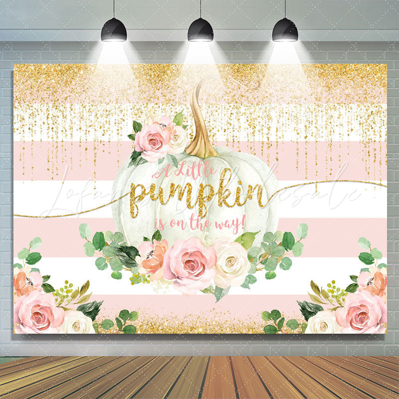 Lofaris Pink Floral Pumpkin Is On The Way Baby Shower Backdrop