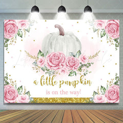 Lofaris Pink Floral Pumpkin On The Way Backdrop for Baby Shower