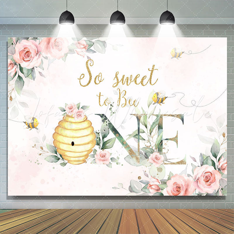 Lofaris Pink Floral So Sweet To Bee Happy 1st Birthday Backdrop