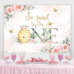 Lofaris Pink Floral So Sweet To Bee Happy 1st Birthday Backdrop