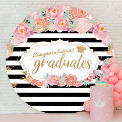 Lofaris Pink Floral Stripes Circle Congrats Grad Backdrop