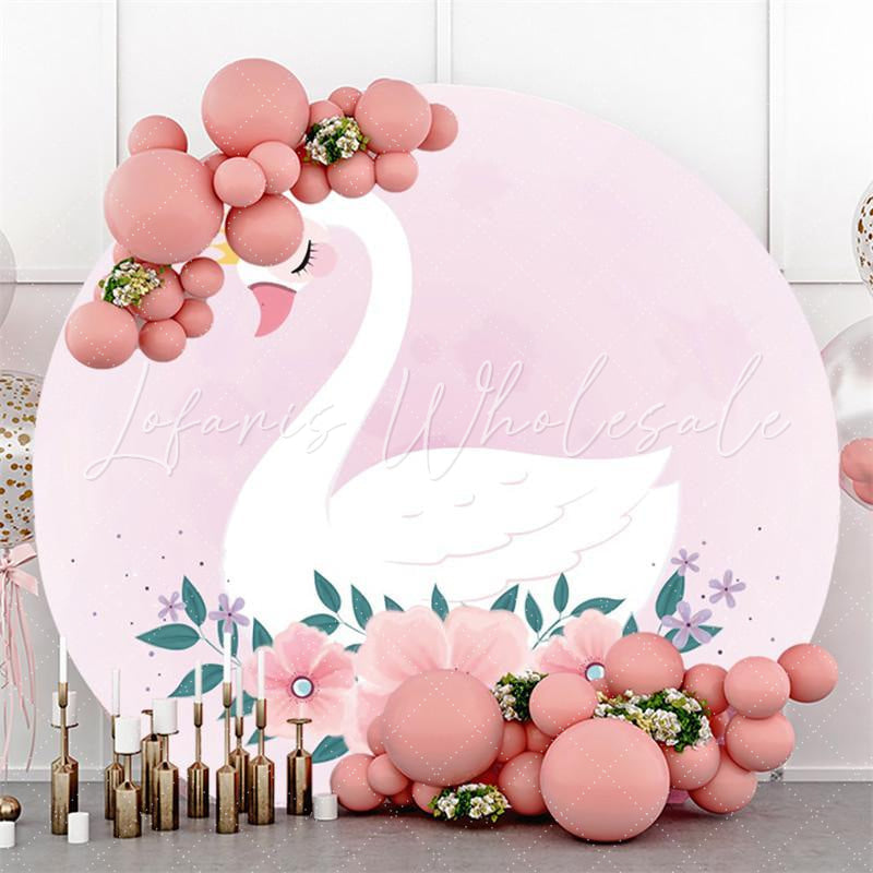 Lofaris Pink Floral Swan Round Party Backdrop for Girls