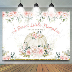 Lofaris Pink Floral White Pumpkin Glitter Baby Shower Backdrop