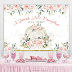 Lofaris Pink Floral White Pumpkin Glitter Baby Shower Backdrop