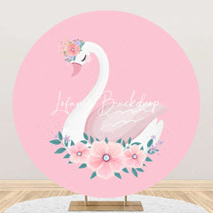 Lofaris Pink Floral White Swan Round Backdrop For Birthday