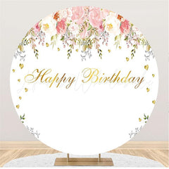 Lofaris Pink Floral With White Happy Birthday Backdrop For Girl