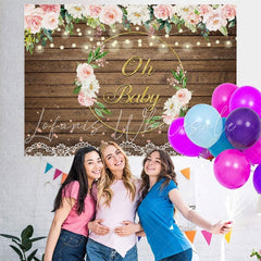 Lofaris Pink Floral And Golden Glitter Baby Shower Backdrop