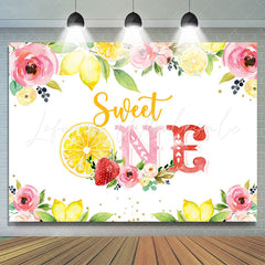 Lofaris Pink Floral Yellow Lemon Sweet 1st Birthday Backdrop