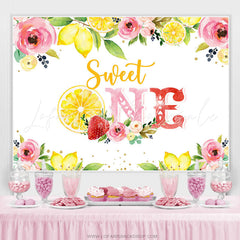 Lofaris Pink Floral Yellow Lemon Sweet 1st Birthday Backdrop