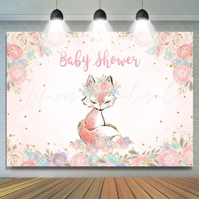 Lofaris Pink Florals and A Lovely Fox Baby Shower Backdrop