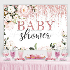 Lofaris Pink Florals and Rose Gold Bokeh Baby Shower Backdrop