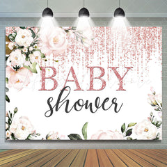 Lofaris Pink Florals and Rose Gold Bokeh Baby Shower Backdrop