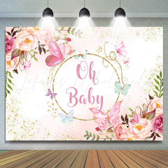 Lofaris Pink Flower And Butterfly Girl Baby Shower Backdrop