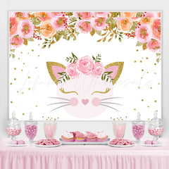 Lofaris Pink Flower And Cat Happy Birthday Backdrop For Girl