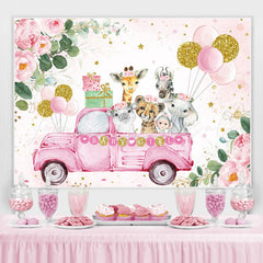 Lofaris Pink flower animal balloon girl birthday Backdrop