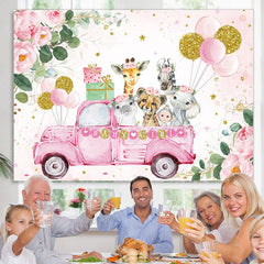 Lofaris Pink flower animal balloon girl birthday Backdrop