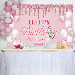 Lofaris Pink Glitter Balloon Cake Diamond Birthday Backdrop