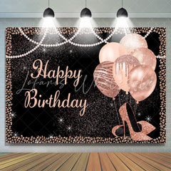 Lofaris Pink Glitter Balloons And Heels Black Birthday Backdrop