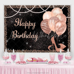 Lofaris Pink Glitter Balloons And Heels Black Birthday Backdrop