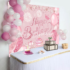 Lofaris Pink Glitter Balloons Cake Girls Birthday Backdrop