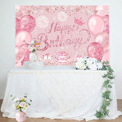 Lofaris Pink Glitter Balloons Cake Girls Birthday Backdrop